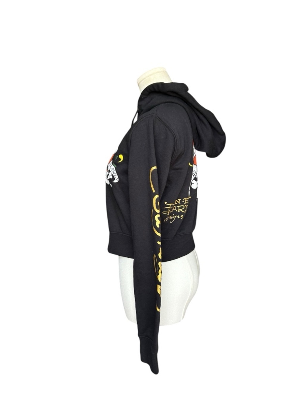 Ed Hardy Zip Hoodie Womens Large Black Love Kills Slowly Skull Graphic Crop - Picture 6 of 12